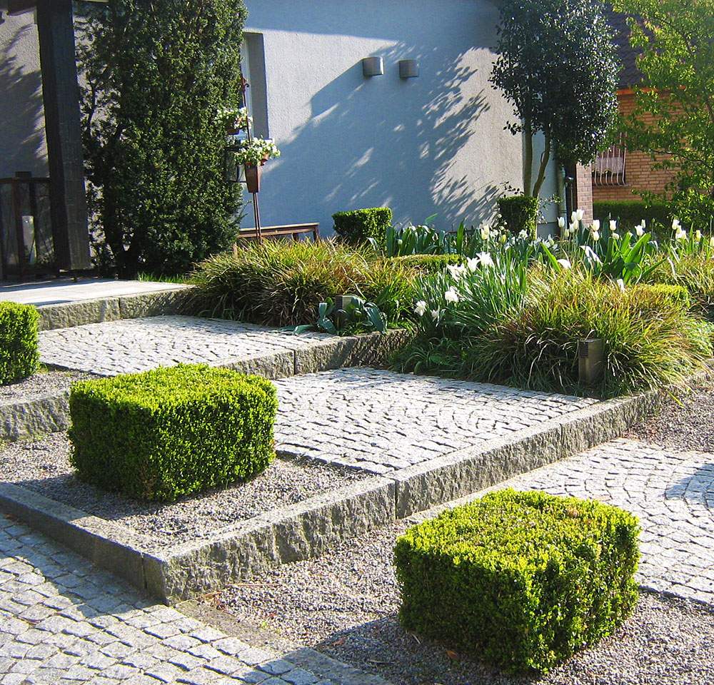 Ein ruhiger Garten mit einer Bank und einem Hydranten, der einen friedlichen Ort der Entspannung bietet.